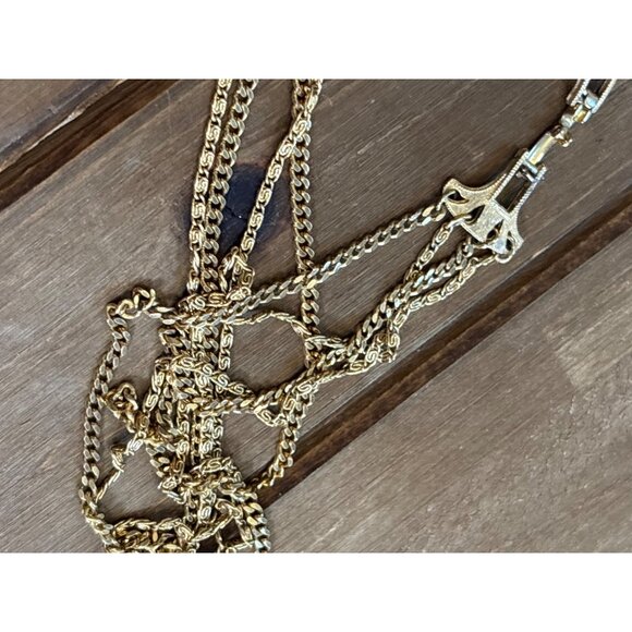Vintage Gold-Tone Multi-Strand Chain Necklace With Decorative Clasp - Picture 4 of 13